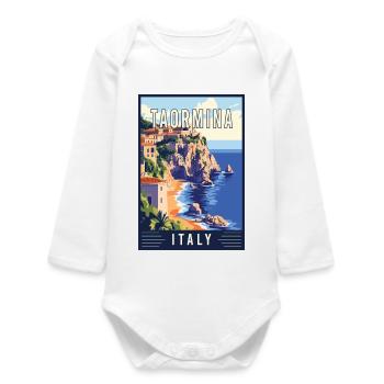 Discover Beauty of Taormina in Italy - Baby Organic Long-Sleeved Bodysuit - white - Front
