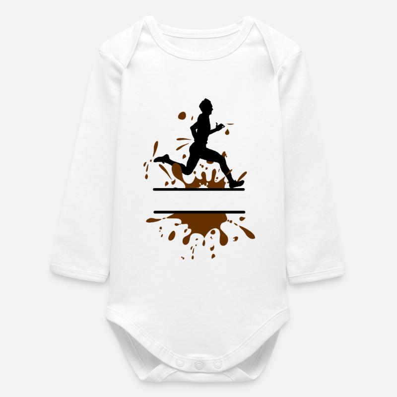Mud Run Man – Customizable Runner - Baby Organic Long-Sleeved Bodysuit - white