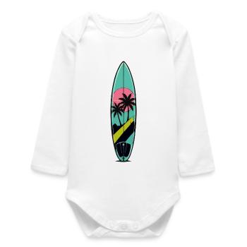 Sonnenuntergang Palmen Surfboard - Baby Organic Langarmbody - Weiß - Vorne