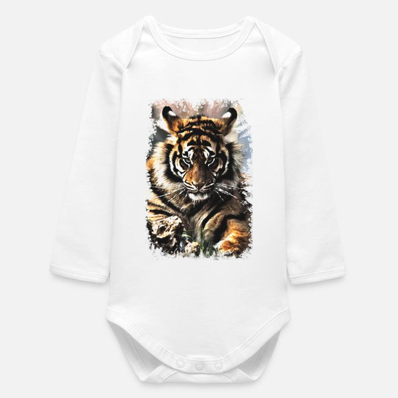 tiger - Baby Organic Long-Sleeved Bodysuit - white