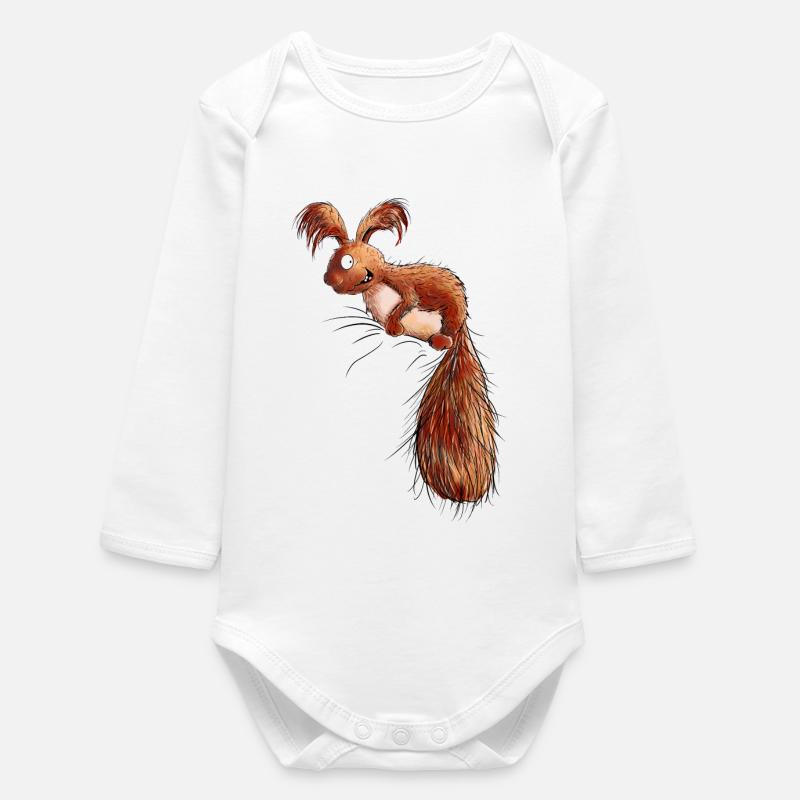 Droll Squirrel Wildlife - Baby Organic Long-Sleeved Bodysuit - white