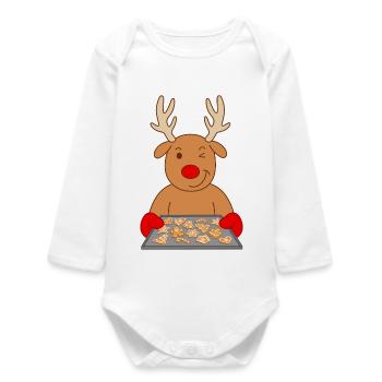 Rentier Weihnachtsgebäck Gebäck Plätzchen backen - Baby Organic Langarmbody - Weiß - Vorne