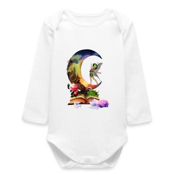 Fairy on the moon coming out of the book - Baby Organic Long-Sleeved Bodysuit - white - Front
