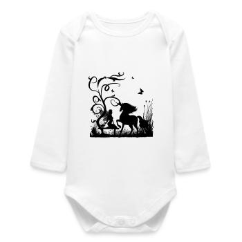 Wonderful fairy with unicorn in the sunet - Baby Organic Long-Sleeved Bodysuit - white - Front