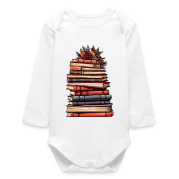 Stack of Books - Reading, Knowledge and Imagination. - Baby Organic Long-Sleeved Bodysuit - white - Front