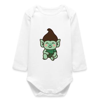 Cute troll – kawaii style - Baby Organic Long-Sleeved Bodysuit - white - Front