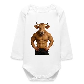 Muskulöser Stierkopf - Baby Organic Langarmbody - Weiß - Vorne