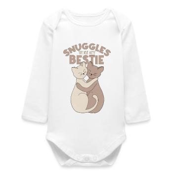 Snuggles with My Bestie Cat Design - Baby Organic Long-Sleeved Bodysuit - white - Front