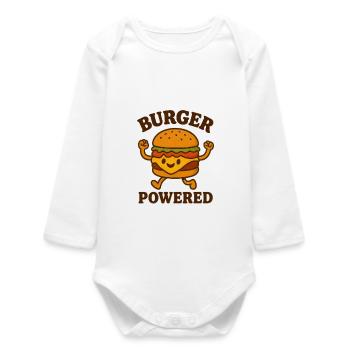 Burger Power Cartoon Design - Baby Organic Long-Sleeved Bodysuit - white - Front