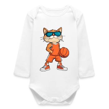 Coole Katze Basketballer - Baby Organic Langarmbody - Weiß - Vorne