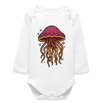 Vibrant Jellyfish Ocean Art - Baby Organic Long-Sleeved Bodysuit - white - Front