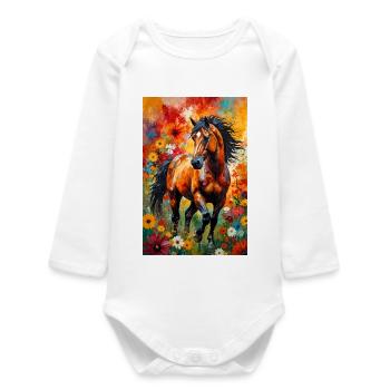Horse abstract flowers horse lover gift - Baby Organic Long-Sleeved Bodysuit - white - Front