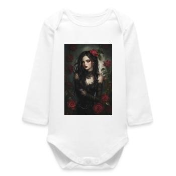 Schwarze Eleganz mit Rosenakzenten - Baby Organic Langarmbody - Weiß - Vorne