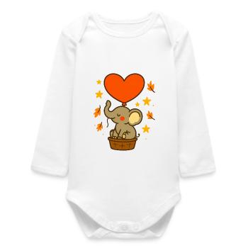 Kleiner_Elefant_am_fliegen - Baby Organic Langarmbody - Weiß - Vorne