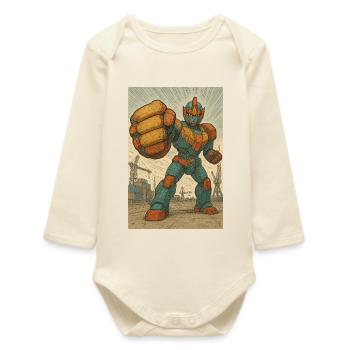 Robot Fight Stance in Docks - Baby Organic Long-Sleeved Bodysuit - soft Ecru - Front