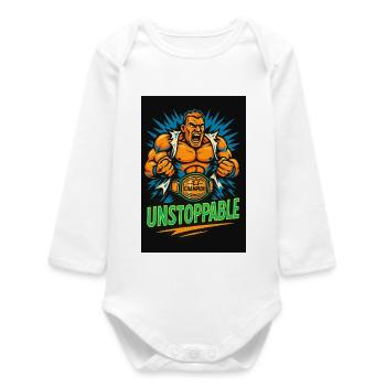 Unstoppable Champion Wrestling Design - Baby Organic Long-Sleeved Bodysuit - white - Front
