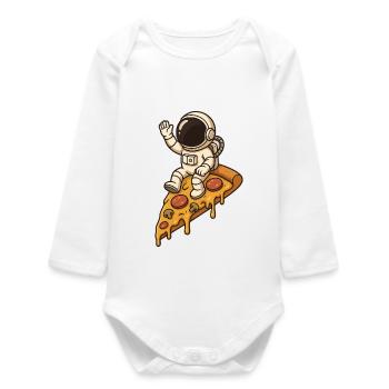 Space astronaut on pizza slice - Baby Organic Long-Sleeved Bodysuit - white - Front