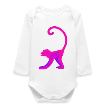 Neon Pink Monkey - Baby Organic Langarmbody - Weiß - Vorne