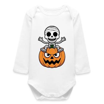 Halloween Skeleton on Pumpkin - Baby Organic Long-Sleeved Bodysuit - white - Front