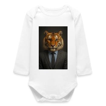 Tigre en costume bureau chic - Body bébé manches longues biologique - blanc - Devant