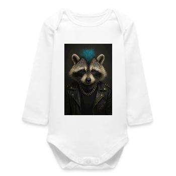 Punk raccoon in leather jacket - Baby Organic Long-Sleeved Bodysuit - white - Front