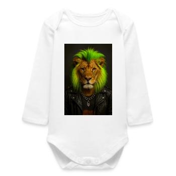 Lion NeonPunk in leather look - Baby Organic Long-Sleeved Bodysuit - white - Front