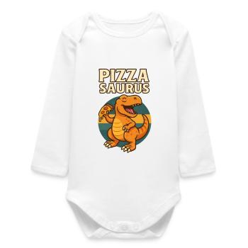 Pizza Saurus Dino with pizza - Baby Organic Long-Sleeved Bodysuit - white - Front