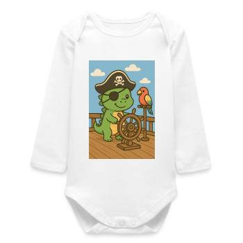 Dino Doni the Pirate – On a Great Treasure Hunt! - Baby Organic Long-Sleeved Bodysuit - white - Front