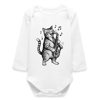 Chat musical Saxophone Art - Body bébé manches longues biologique - blanc - Devant