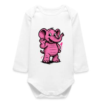 Pink Elephant Cartoon Character Joy - Baby Organic Long-Sleeved Bodysuit - white - Front