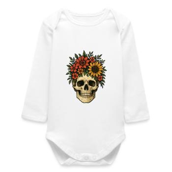 Flowery Skull - Baby Organic Long-Sleeved Bodysuit - white - Front