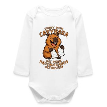 Sorry my capybara has my homework... - Baby Organic Long-Sleeved Bodysuit - white - Front