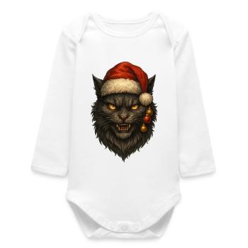 Chat noir avec chapeau de Père Noël - Body bébé manches longues biologique - blanc - Devant