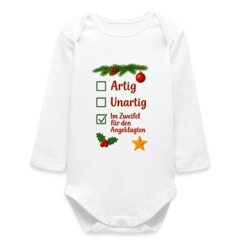 Christmas politely naughty in doubt - Baby Organic Long-Sleeved Bodysuit - white - Front