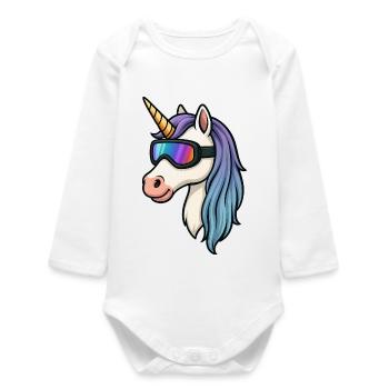Licorne avec des lunettes de ski cool - Body bébé manches longues biologique - blanc - Devant