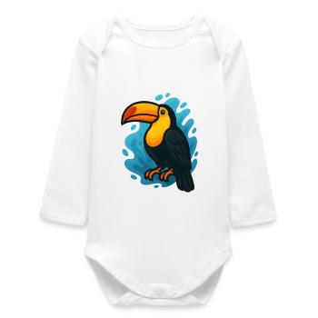 Toucan coloré en vagues bleues - Body bébé manches longues biologique - blanc - Devant