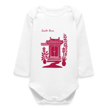 Korean Temple Door in Pink - Baby Organic Long-Sleeved Bodysuit - white - Front