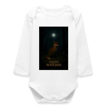 Silent Waiting Fox by Moonlight - Baby Organic Long-Sleeved Bodysuit - white - Front