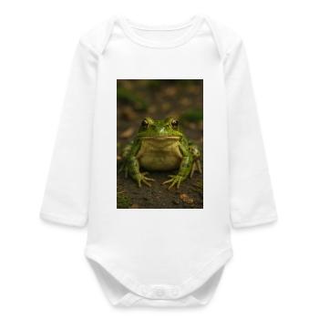 Green frog in focus - Baby Organic Long-Sleeved Bodysuit - white - Front