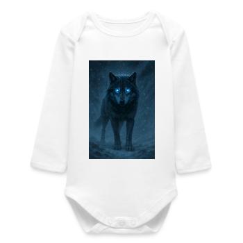 Blue-eyed wolf in a snowstorm - Baby Organic Long-Sleeved Bodysuit - white - Front