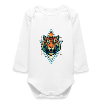 Geometric Neon Tiger Moon Circle - Baby Organic Long-Sleeved Bodysuit - white - Front