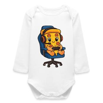 Gamer, manette pizza, manette alimentaire, amateur de pizza, - Body bébé manches longues biologique - blanc - Devant