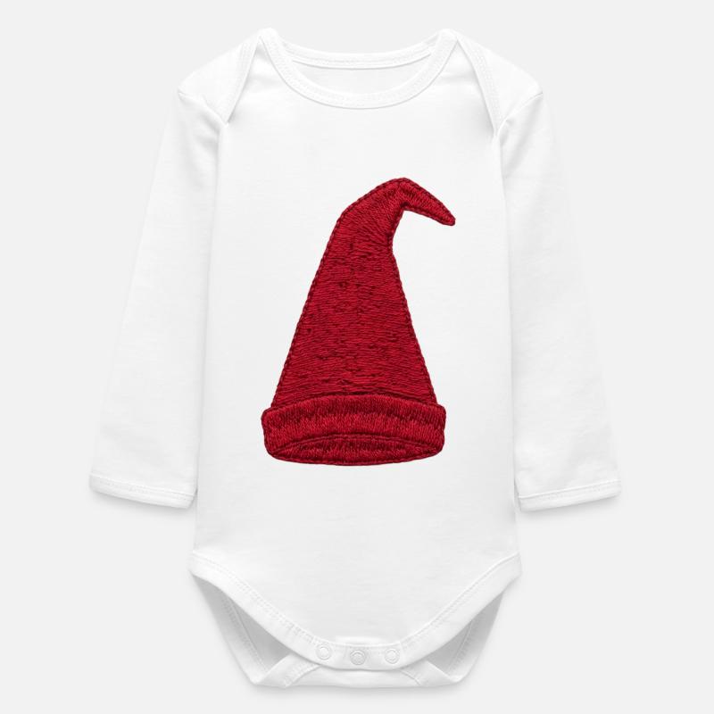 Gnome hat in embroidered look (printed) - Baby Organic Long-Sleeved Bodysuit - white