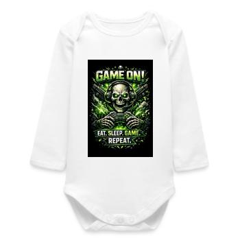 Game On Skull Neon Gamer - Baby Organic Long-Sleeved Bodysuit - white - Front