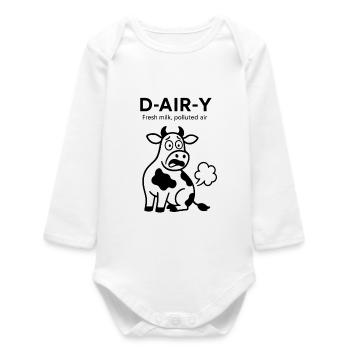 D-Air-Y – Fresh Milk, Polluted Air - Cow - Baby Organic Long-Sleeved Bodysuit - white - Front
