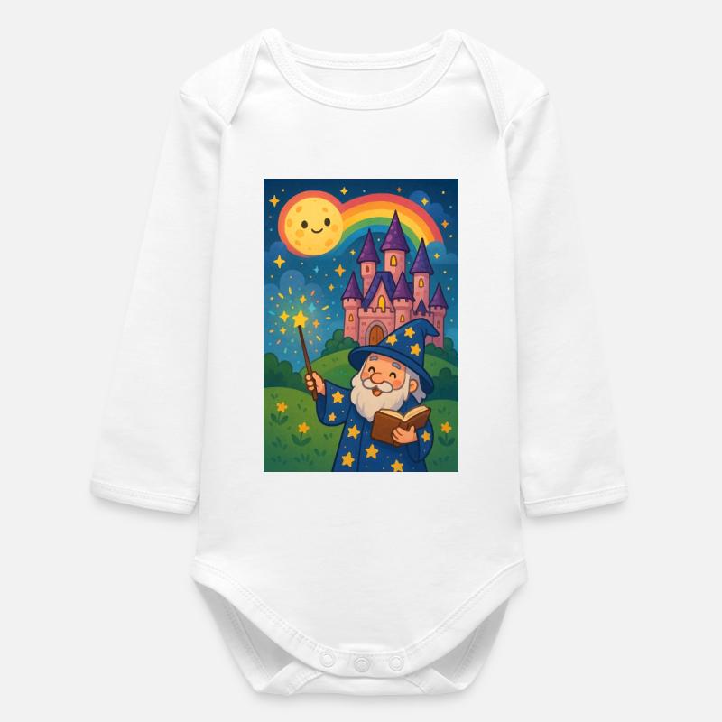Arkaner Zauberer und Sternenschloss - Baby Organic Langarmbody - Weiß