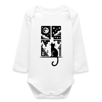 Katze am Fenster Mondnacht - Baby Organic Langarmbody - Weiß - Vorne