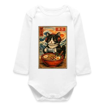 Japanische Ramen Cat Gaming Otaku Nudelschale - Baby Organic Langarmbody - Weiß - Vorne
