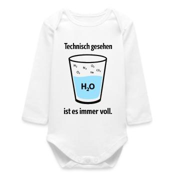 Technically, it's always full – nerd humor - Baby Organic Long-Sleeved Bodysuit - white - Front