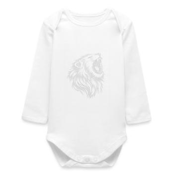 Roaring Lion – Monochrome Vector Art - Baby Organic Long-Sleeved Bodysuit - white - Front